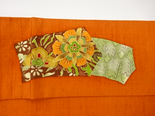  手織り紬金彩色紙に草花模様名古屋帯